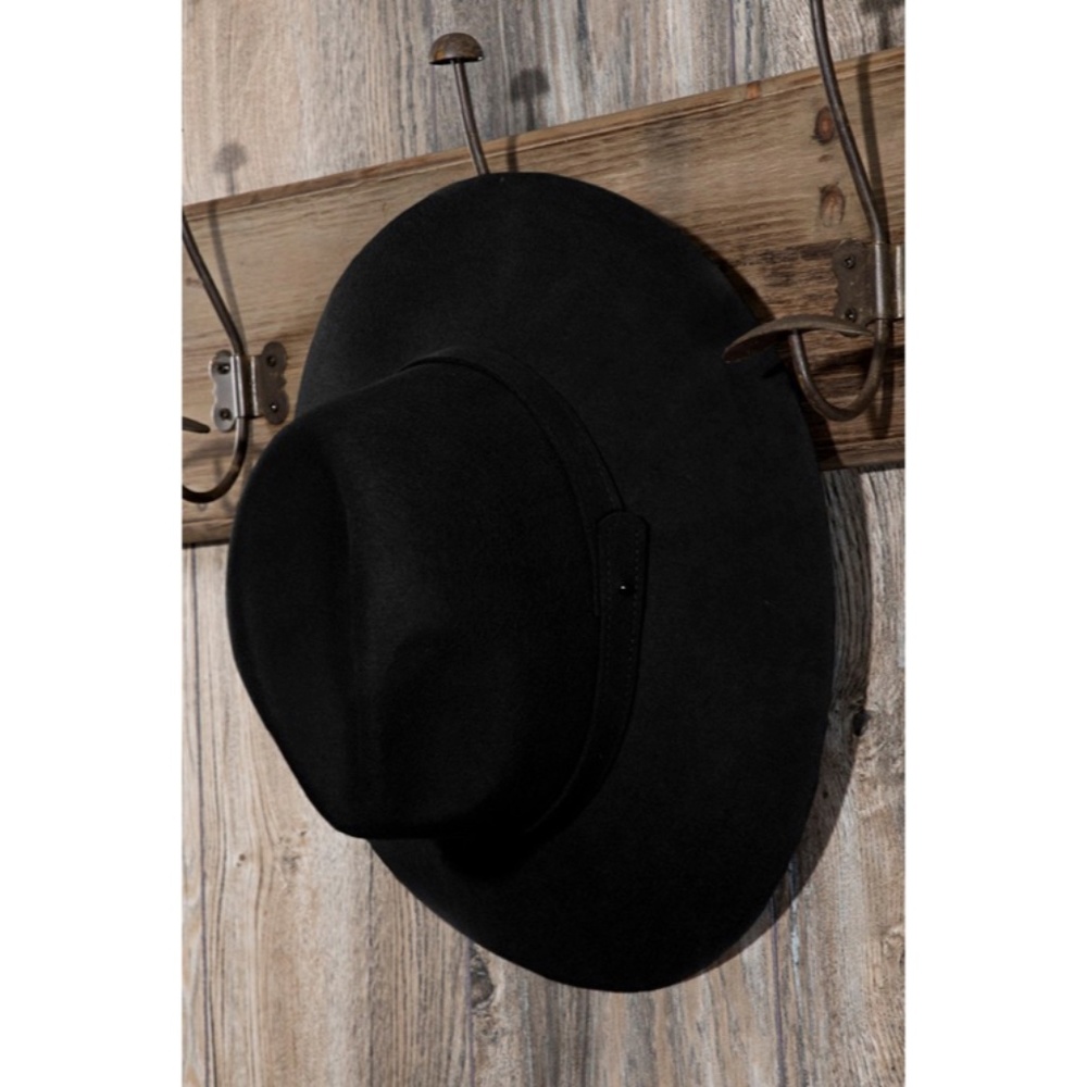 SOLD OUT Black Simplistic Wool Wide Brim Panama Hat Casual Boho Women's - Picture 4 of 5